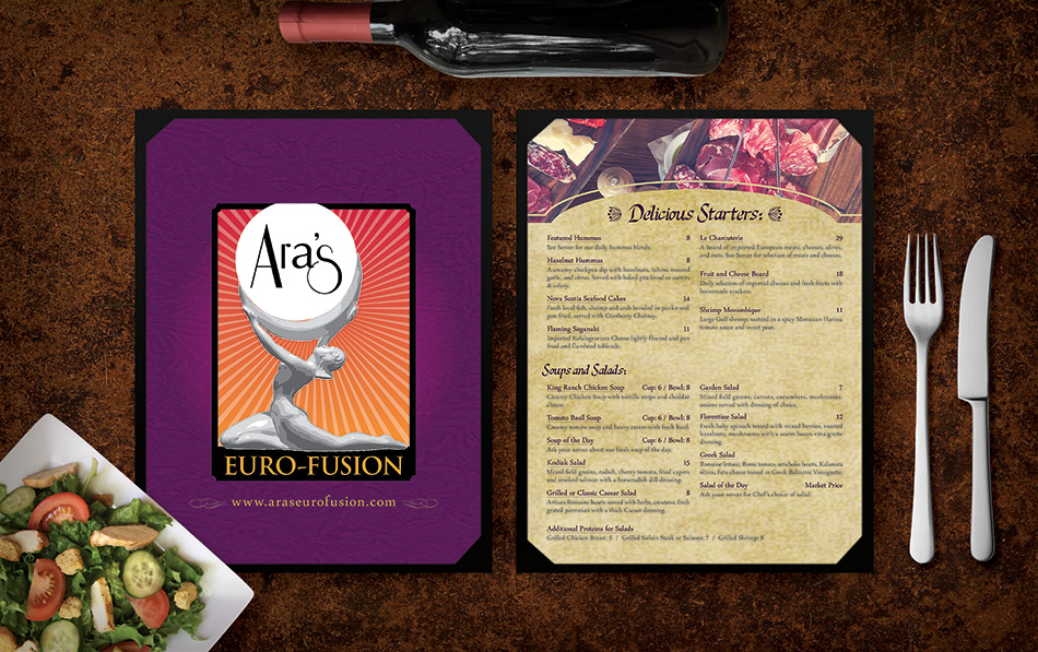 Menus, Wine Lists, Coasters, etc, designed and printed by EMW Productions Graphics Department