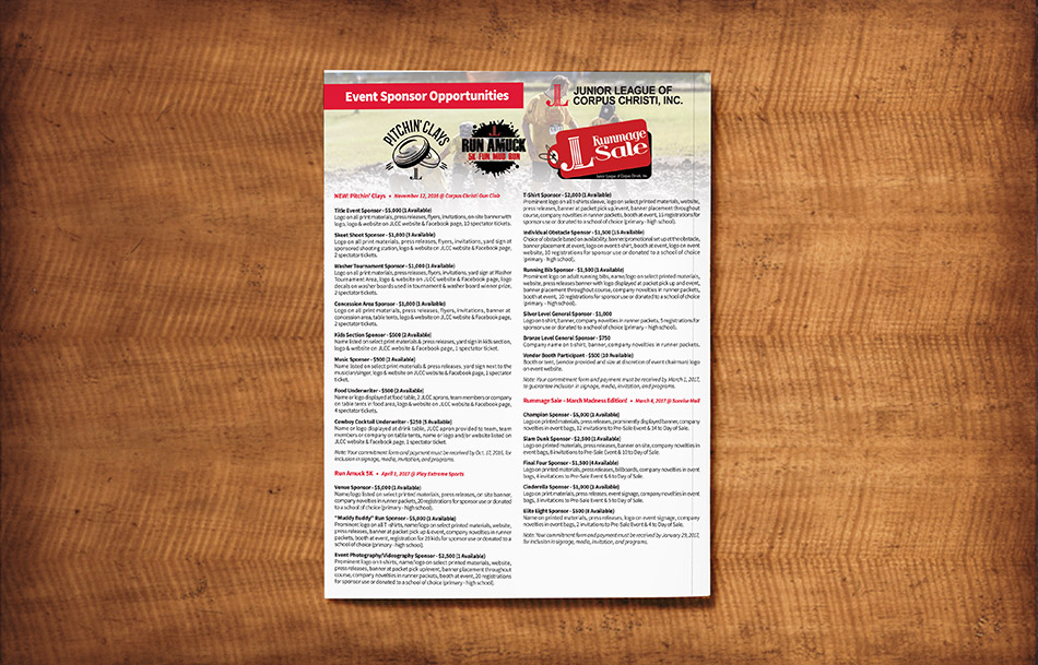 The Junior League of Corpus Christi Yearly Brand Awarness Campaign Bi-Fold Brochure Back Cover